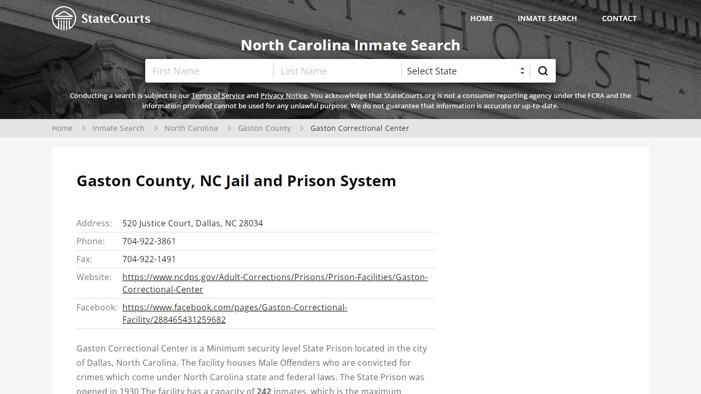 Gaston Correctional Center Inmate Records Search, North ...