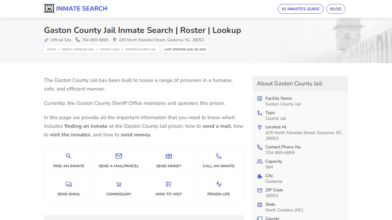 Gaston County Jail Inmate Search | Roster | Lookup